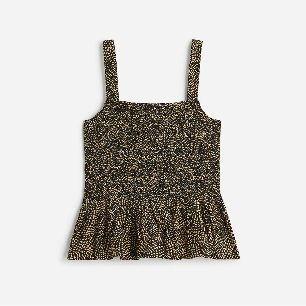 Madewell - Smocked Peplum Top Sleeveless Tank NT326 | Spiral Dot Black | Size 4